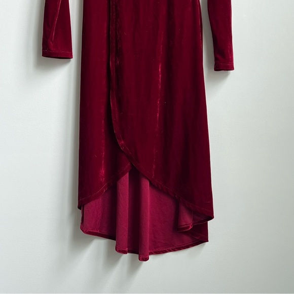 Lulus Silver Screen Burgundy Velvet Long Sleeve Midi Dress Small Holiday Party - Picture 5 of 13